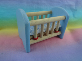 Pintoy Dollhouse Wood Furniture Baby Nursery Blue Crib w/ Fabric Mattress - $7.66