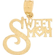 14k Gold Sweet Mom Charm Mothers Gift Pendant 14mm - £28.27 GBP