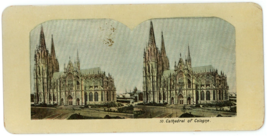 c1890&#39;s Colorized Stereoview Card Featuring Outside Cathedral of Cologne... - $9.49