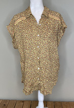 Max Studio Women’s Short Sleeve Button Up Floral Shirt Size L Yellow G8 - £11.32 GBP