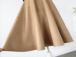 Camel Suede A-line Midi Skirt Winter Women Custom Plus Size Flare Party Skirt image 10