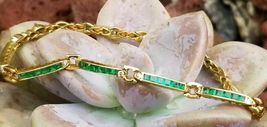 6.75Ct 18k Yellow Gold Over Princess Cut Emerald Diamond Tennis Bracelet Ladies  - £138.40 GBP