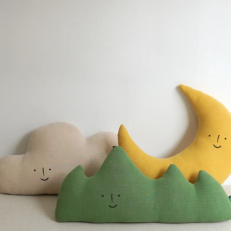Creative Cartoon Moon Cloud Mountain Shape Comfort Pillow Kids Room Home - £27.13 GBP+