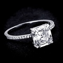 3.3CT Asscher Cut LC Moissanite 925 Silver Solitaire Engagement Ring 5-10 Xmas - £68.53 GBP