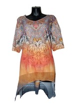 One World Women&#39;s Boho T-shirt Top Orange Bohemian Print Hippie Short Sleeve SZL - £14.91 GBP