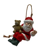 Sitting Santa Claus with Teddy Bear Christmas Tree Ornament Vintage 2 Inch Tall - £7.86 GBP
