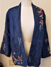 Johnny Was Quilted Denim Embroidered Jacket Sz.M Denim Blue   - $239.97