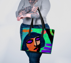 Colorful Abstract Art Oversize Vegan Leather Shoulder Bag Tote Bag Handbag Purse - £76.98 GBP