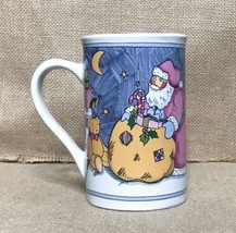 Vintage Folk Art Santa Claus w Sack &amp; Sleigh Full Of Toys Coffee Mug Cup - £9.34 GBP