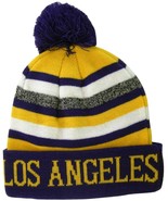 Los Angeles Men&#39;s Striped Winter Knit Cuffed Pom Beanie Toboggan Hat Pur... - £11.95 GBP