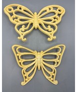 Vtg Homco Beige Yellow Wicker Style Butterflies 2 Pc Wall Decor - $13.83
