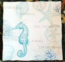 Set Of Eight 222 Fifth Coastal Breeze Dinner Plates 10.5&quot; Blue Seahorse Sealife - £71.93 GBP