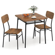 3 Piece Dining Table Set for 2 Wood Square Table with Metal Frame-Brown - Color: - $3,643.70 MXN