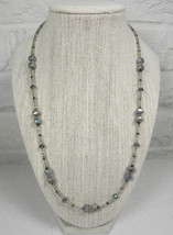 Czech Glass Crystal Seed Bead Beaded Necklace Handmade Boho Aqua Blue Silver - $24.74
