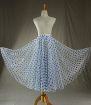 Light Blue Tulle Midi Skirt Women Plus Size Dot Tulle Tutu Skirt image 5