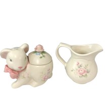 Pfaltzgraff Tea Rose Rabbit Sugar bowl Lid and Creamer Pastel Flowers Vintage - £33.28 GBP