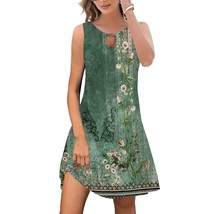 Summer Beach Dresses For Women 2023 Trendy Boho Floral Print Crew Neck T Shirt D - £42.35 GBP