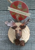 Wood Look Winter Moose Head Cabin Decor Lodge Rustic Christmas Ornament New - £33.66 GBP