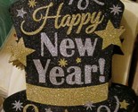 Happy New Year Glitter Sign 11.5&quot; x 11.5&quot; Black Silver Gold Lot Of 12 Count - £23.65 GBP