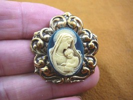(CS13-10) MADONNA Mary baby Jesus ivory + navy oval CAMEO Pin Pendant Jewelry - £22.78 GBP