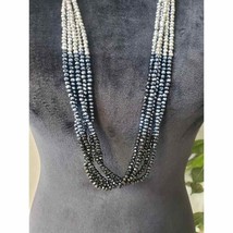 Women&#39;s Silver Multicolored Multilayer Crystal Beaded Fashion Jewelry Necklace - £35.24 GBP
