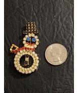 Vintage Rhinestone Snowman Christmas Pin Broach 2.25&quot; Moveable Scarf - €13,45 EUR