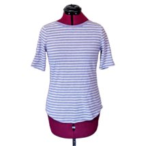 Sigrid Olsen Knit Top Purple White Women Curved Hem Size Medium Boat Neck - £14.06 GBP