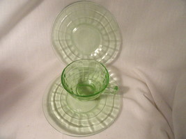 Green Block Depression Glass Cup 2 Sherbet Liner  Mint - £8.12 GBP