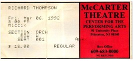 Vintage Richard Thompson Ticket Stub March 6 1992 Princeton New Jersey - £19.50 GBP