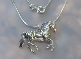 Sterling Silver Galloping Horse pendant and chain Beverly Zimmer horse j... - $78.21