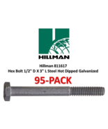 Hex Bolt 1/2&quot; D x 3&quot; L Hot-Dipped Galvanized Steel (95-PACK) - Hillman 8... - $62.47 CAD