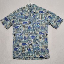 Vintage Maui Sunset Mens Hawaiian Shirt Sz S 3 Button Pullover Blue Island Theme - £28.21 GBP