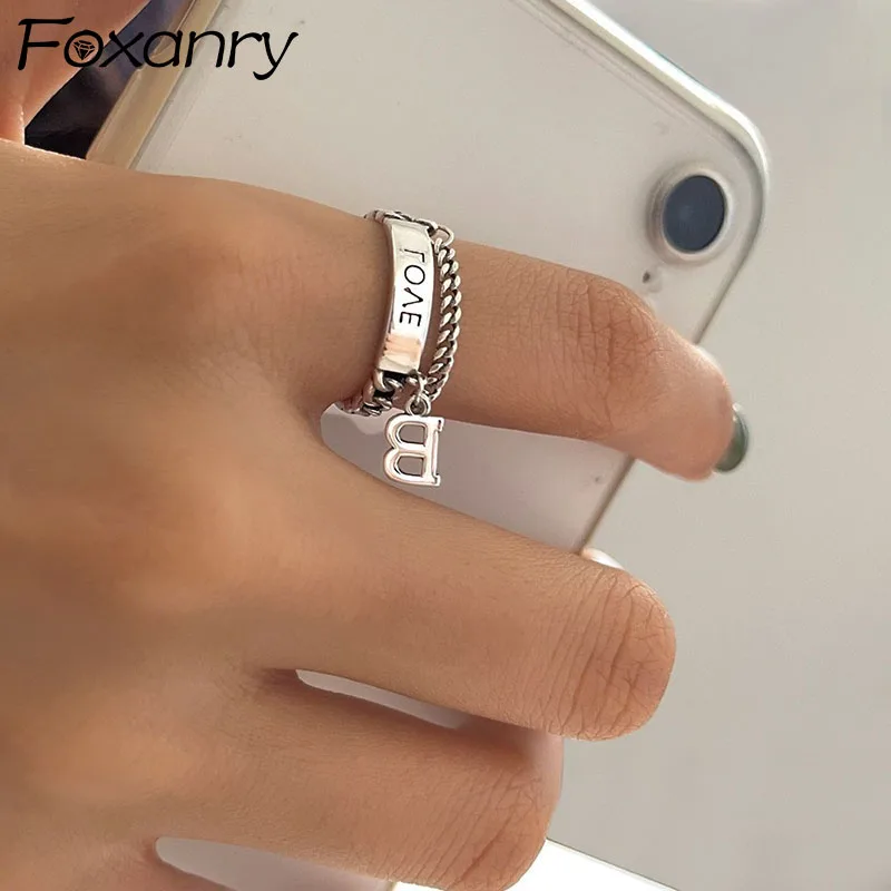 925 Stamp Couples Rings Vintage Accessories Fashion Punk Creative LOVE Chain Tas - £11.27 GBP