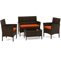 4 Piece Patio Rattan Conversation Set with Cozy Seat Cushions-Orange - Color: Or - $4,585.17 MXN