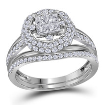 14kt White Gold Princess Diamond Halo Bridal Wedding Engagement Ring Band Set - £1,038.36 GBP