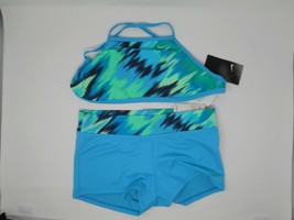 NWT $98 Nike 2 Pc Women&#39;s Blue/Green Bikini Swimsuit NESS8389 Set Sz S - £29.86 GBP