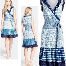 Diane Von Furstenberg Judette Blue Floral Ruffle Wrap Dress Size 10 - £81.07 GBP
