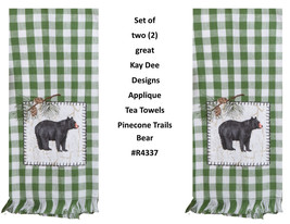 KAY DEE DESIGNS Pinecone Bear Appliqued R4337 Checked Tea Towel~18&quot;x28″ ... - $15.96