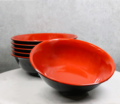 Set Of 6 Red And Black Round Medium Pasta Soup Salad Rice Melamine Bowls... - £34.03 GBP