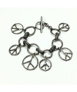 Peace Signs Bracelet Silver Color 6 Charms 7.5”  Stamp 10 - £12.54 GBP