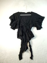 Free People Bodysuit Womens Size XS Black Short Sleeve Deep V Neck Drawstring - £21.34 GBP