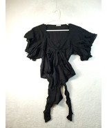 Free People Bodysuit Womens Size XS Black Short Sleeve Deep V Neck Draws... - £21.14 GBP