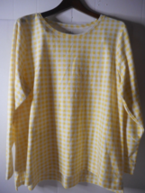 Croft &amp; Barrow Womans XXL Yellow White Gingham Long Sleeve Fench Terry P... - £14.76 GBP