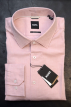 HUGO BOSS Hombre C-Joe Soft Corte Normal Abierto Algodón Rosa Camisa 41 16 - £50.17 GBP