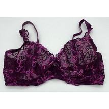 Victoria&#39;s Secret Second Skin Satin Purple Hearts Underwire Demi Bra 38D Vtg Y2K - £31.22 GBP