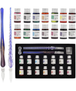 AXEARTE Glass Dip Calligraphy Pen Set, 18-Pieces 14 Color Inks, Pen Hold... - £23.53 GBP
