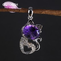 Natural Gemstone Amethyst Lucky Pendant Real Silver 925 Jewelry For Women Vintag - £36.50 GBP