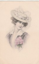 Postcard Pretty Lady Artist Signed Woman in White Bonnet c1907 - £4.74 GBP