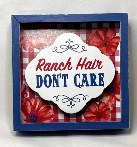 Ranch Hair Don&#39;t Care The Pioneer Woman Wooden Shadowbox Sign 6&quot; Farm Co... - $12.84