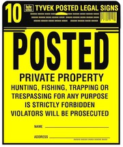 10 POSTED PRIVATE PROPERTY Tyvek Sheet Signs 11&quot;x11 Legal Sign Yellow HY... - $601.74 MXN